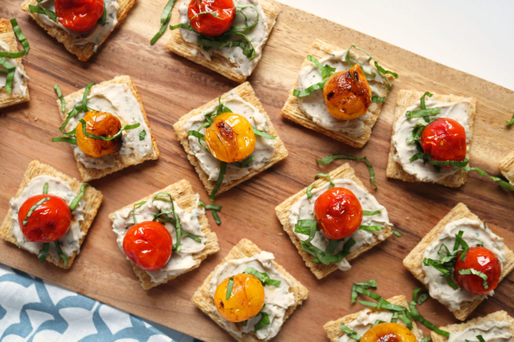 mini toasts with blistered tomatoes