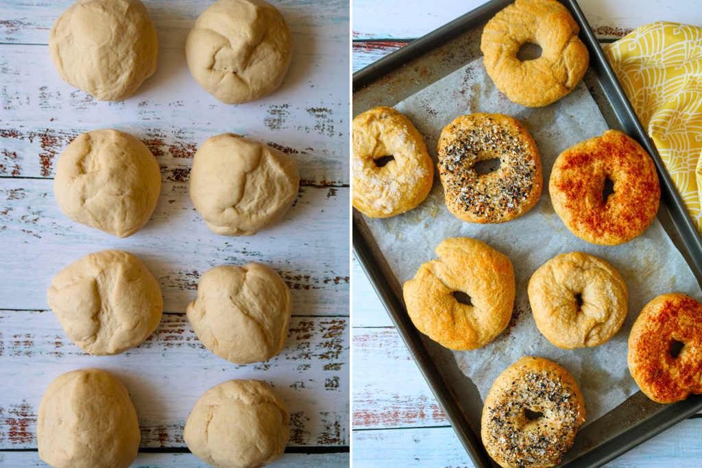 photo of cooked and uncooked vegan bagels