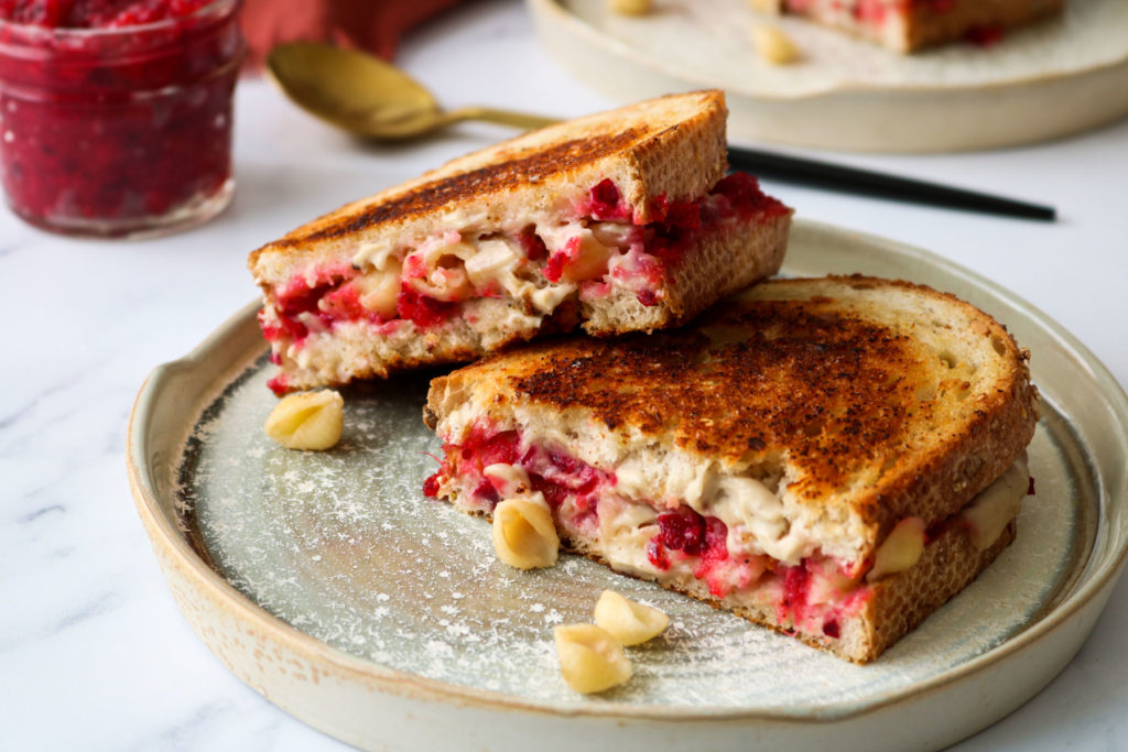 vegan grilled cheese with thanksgiving leftovers