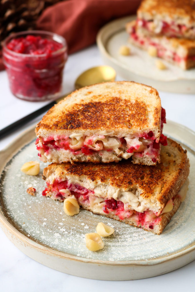 vegan grilled cheese with thanksgiving leftovers