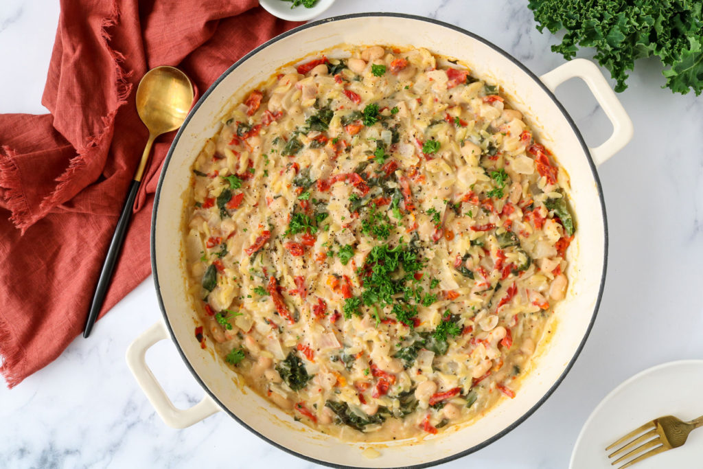 white bean and sundried tomato baked orzo
