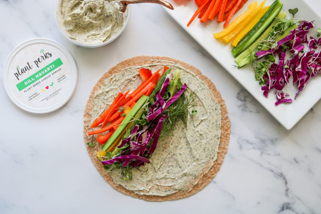 Hummus rainbow wraps recipe