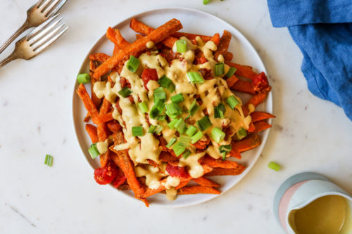vegan chili cheese sweet potato fries