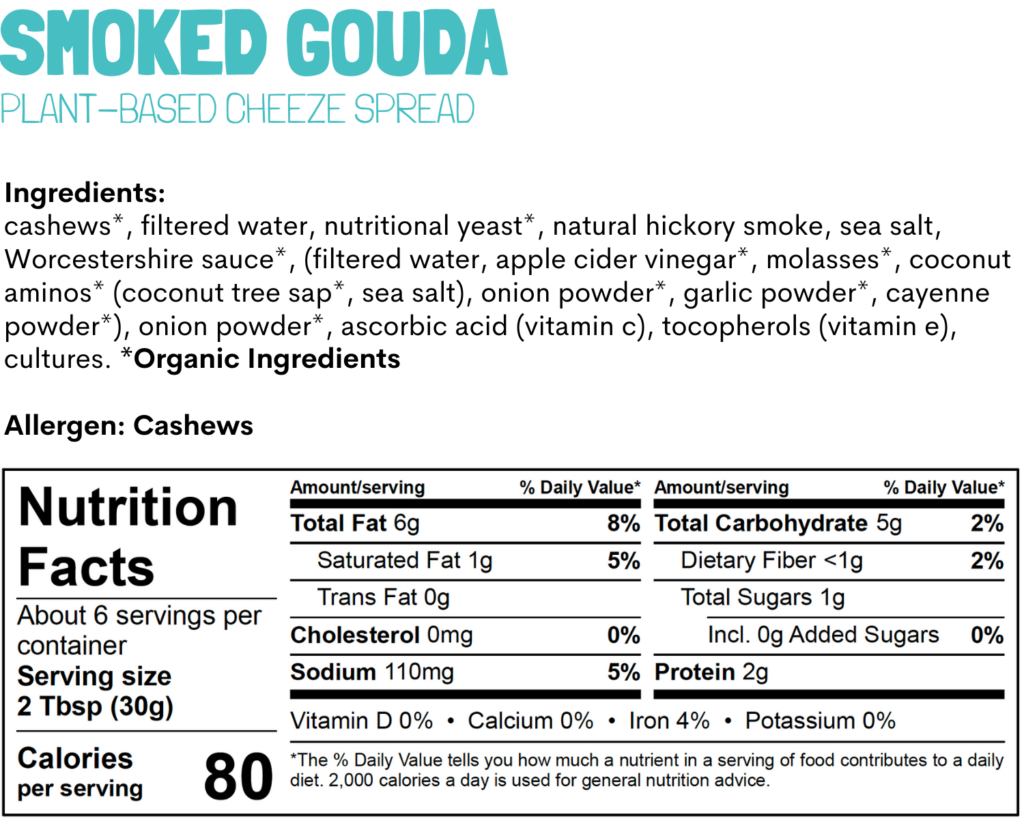 Nutrition + Ingredients - Plant Perks Smoked Gouda - cropped